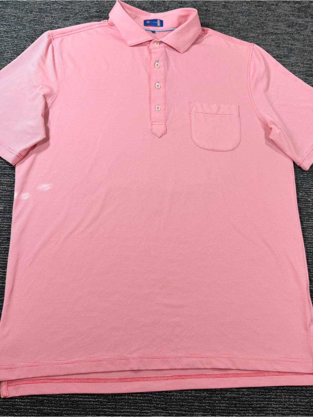 STITCH Golf Mens Pink White Striped Short Sleeve Polo Shirt Size M/L